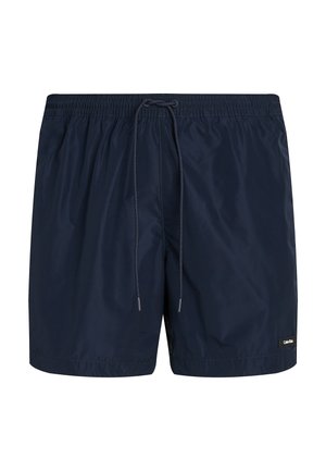 Marine zwemshorts gemaakt van lichtgewicht materiaal, met een elastische tailleband met trekkoord, zijzakken en een klein logo-embleem.