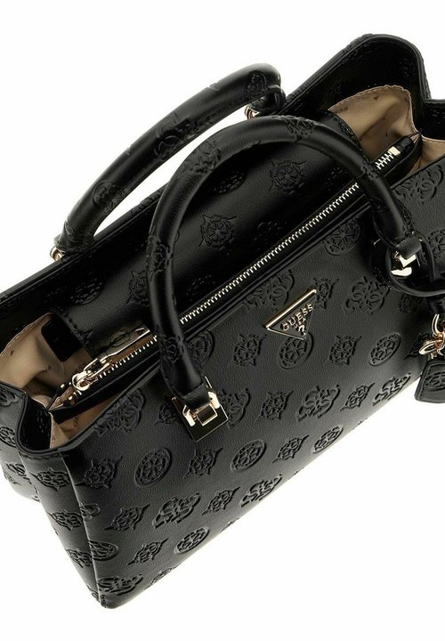 Sac à Main GUESS Salinge Luxury Satchel - Look Peau De Serpent, Bandoulière Réglable - Noir - Polyuréthane