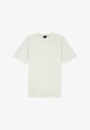 Weißes T-Shirt mit kurzen Ärmeln und Rundhalsausschnitt, aus weichem Baumwollmaterial, mit regulärer Passform und minimalistischem Design. Keine Muster oder Akzente.