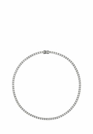 Collar de tenis de diamantes con piedras de corte redondo dispuestas en una fila continua y cierre de caja.