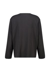 Black long-sleeve t-shirt with a crew neck, made of smooth fabric; features a relaxed fit and no visible embellishments or patterns.