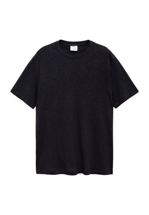 Tricou negru cu mânecă scurtă dintr-un material moale. Are un gât rotund și o croială relaxată, fără modele sau accente vizibile.