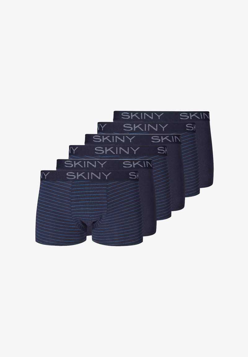 Boxer briefs blu navy, caratterizzati da una combinazione di motivi a tinta unita e righe, con un morbido elastico riportante la scritta "SKINY". Realizzati in un tessuto comodo.
