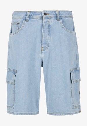 Lys blå denim cargo shorts med avslappet passform, som har to sidelommer, to cargo-lommer og metallakcenter.