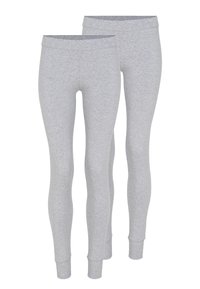 Grå leggings lavet af blødt, strækbart stof. Har en glat talje og tætsiddende ben med ankelmanchetter. Ingen mønstre eller accenter.