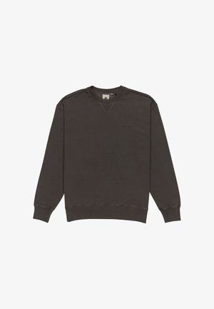 Mörkgrå sweatshirt med lång ärm, ribbad manschetter och fåll. Har en rundad halsringning och en subtil prägling av logotypen på framsidan.