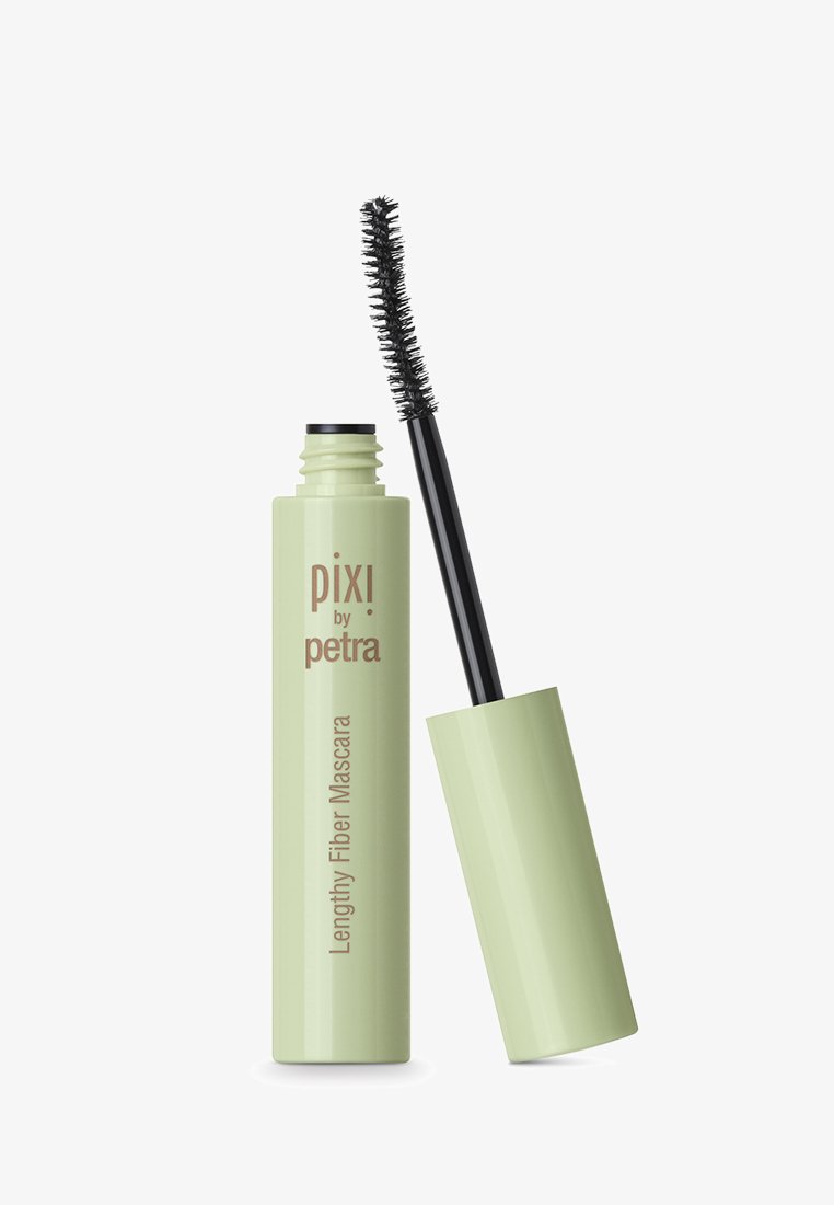 Pixi Lengthy Fiber Mascara i en lys grønn tube, med sylinderform, som har en svart, bustet børste.