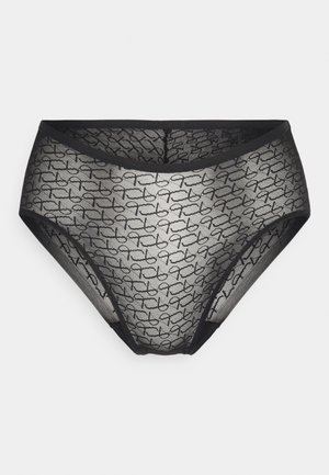Zwarte mesh ondergoed met een herhalend patroon van kleine brillen, voorzien van een zachte elastische tailleband en naadloze randen voor comfort.