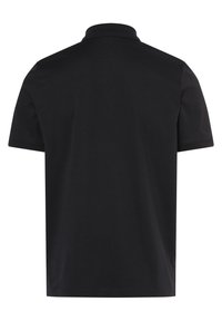 Schwarzes Poloshirt aus glattem Baumwollmaterial. Verfügt über einen klassischen Kragen und kurze Ärmel. Einfaches Design ohne Muster oder Akzente.