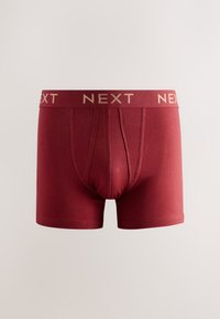 Boxer da uomo color marrone scuro con tasca frontale cucita e una fascia larga in vita con la scritta "NEXT" in beige.