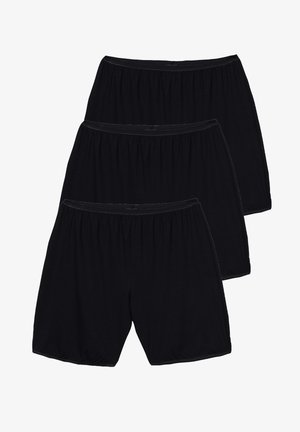 Mustat puuvillaboxerit kolmessa paketissa, joissa on joustava vyötärö ja löysä istuvuus. Sileä rakenne ilman kuvioita.