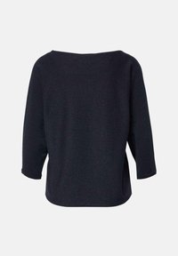 Dunkelmarineblaue Bluse mit langen Ärmeln, weitem Ausschnitt und leicht lockerem Sitz, von hinten gezeigt.