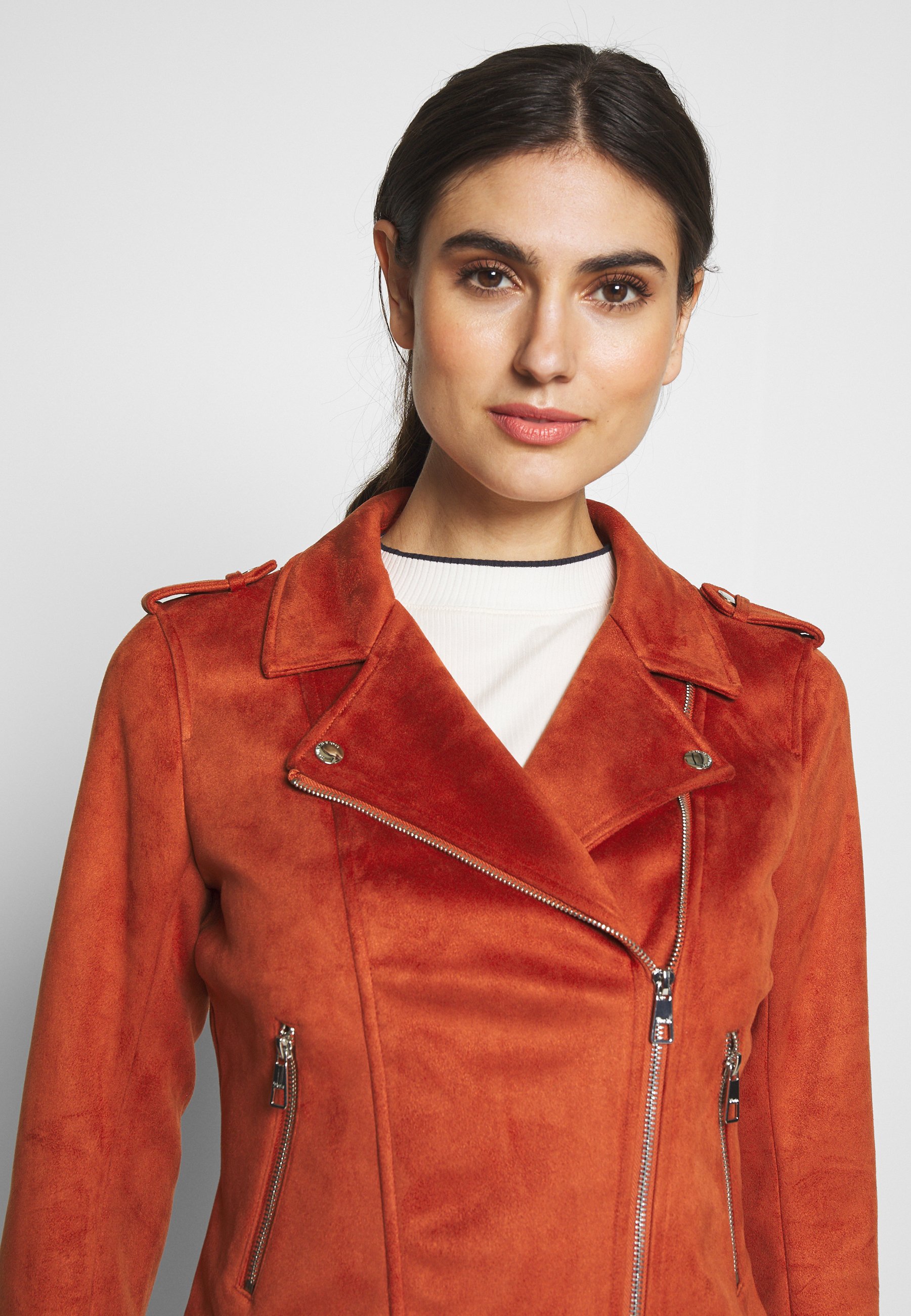 orange suede biker jacket