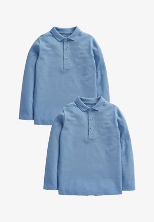Polo a maniche lunghe di colore azzurro chiaro, realizzati in tessuto testurizzato, con colletto e patta con tre bottoni, presentati in una confezione da due.