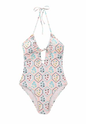 HALTERNECK TUMMY CONTROL - REGULAR FIT - Uimapuku - ecru pink floral tile