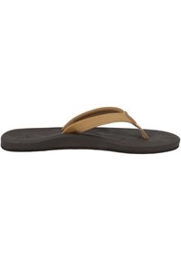 Ruske flip-flop sandalice s fleksibilnom gumiranom potplatom, a imaju teksturirani crni umetak za stopala i glatke smeđe trake sa detaljima prošivanja.