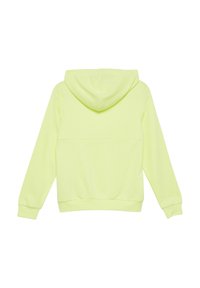 Hoodie in felgeel, met een soepele textuur, lange mouwen en een ontspannen pasvorm. Gedetailleerd met een naad over de rug.