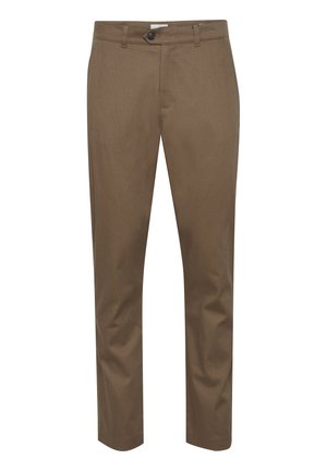 Bruine katoen broek met een rechte snit, uitgerust met een sluiting met een knoop aan de voorkant, riemlussen en zonder zichtbare patronen of accenten.