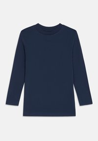 Laivastonsininen pitkähihaisen paita, joka on valmistettu pehmeästä puuvillasta. Siinä on pyöreä kaula-aukko, suora leikkaus ja yksinkertainen muotoilu ilman kuvioita tai koristeita.