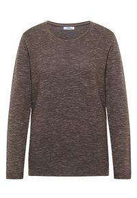 Maglietta a maniche lunghe marrone in maglia con scollo rotondo. Presenta un motivo a coste testurizzato, materiale morbido e vestibilità rilassata. Etichetta del brand: CECIL.