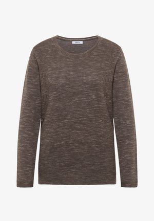 Tops en maille marron à manches longues avec un col rond. Dispose d'un motif texturé en rib, d'un matériau doux et d'une coupe décontractée. Étiquette de marque : CECIL.
