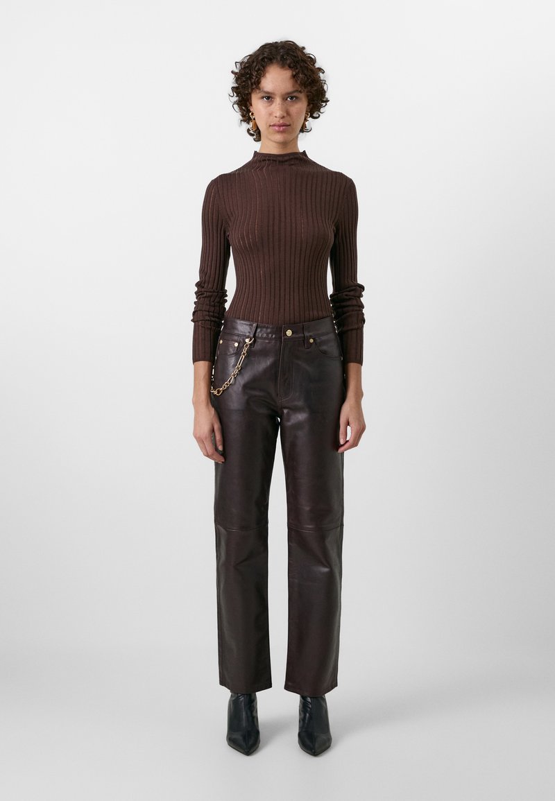 Pantalon En Cuir Marron Vintage - Marque Together - Taille 38 (60cm De Tour De Taille) - Occasion Très Bon État