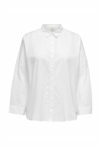 Camicia bianca a maniche lunghe in cotone con colletto classico e vestibilità rilassata. Presenta bottoni frontali e dettagli sui polsini.