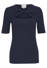 Námořnický pruhovaný top s krátkým rukávem featuring unikátní design s křížovým předním dílem a čtvercovým výstřihem. Vyrobeno z měkkého a elastického materiálu.