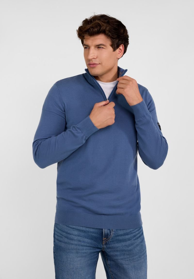 RESPECT HALF ZIP COLLAR - Stickad tröja - blue