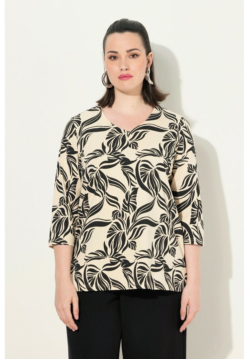 Ulla Popken LEAF 3/4 V-NECK - Top s dlouhým rukávem - light champagne