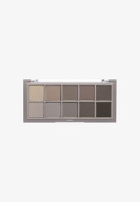 Palette de fards à paupières en tenaille comprenant des tons neutres dans des nuances de gris et de brun. Fini mat ; forme rectangulaire avec un couvercle transparent et un design épuré.