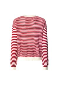 Rood-wit gestreepte trui met lange mouwen, ribbels aan de manchetten en een ronde halslijn. Getextureerde stof met een casual snit.