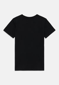 Schwarzes Baumwoll-T-Shirt mit kurzen Ärmeln, Rundhalsausschnitt und schlichtem Design. Weiche Textur und normale Passform, ideal für den Freizeitgebrauch.