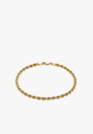 Goldfarbener Armband mit einem verdrehten Seildesign, ausgestattet mit einem sicheren Verschluss und einer glatten, glänzenden Oberfläche.