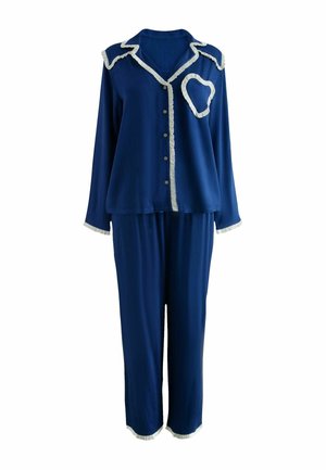 REGULAR FIT - BUTTON THROUGH FRILL HEART SET - Pizsama szett - navy