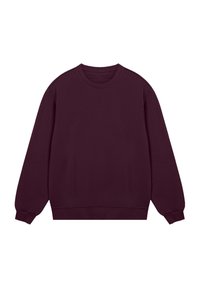 Maroon sweatshirt with a crew neck, long sleeves, ribbed cuffs, and a smooth texture. No visible patterns or embellishments.