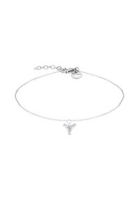 Silberne Kettenarmband mit minimalistischer Gestaltung, das einen kleinen, mit Kristallen verzierten Anhänger in V-Form aufweist. Verstellbare Länge mit Verschluss.