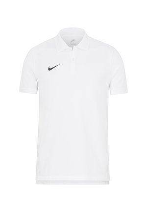 Polo bianca a manica corta con colletto e patta con due bottoni, con piccolo logo Nike Swoosh nero sul petto sinistro.