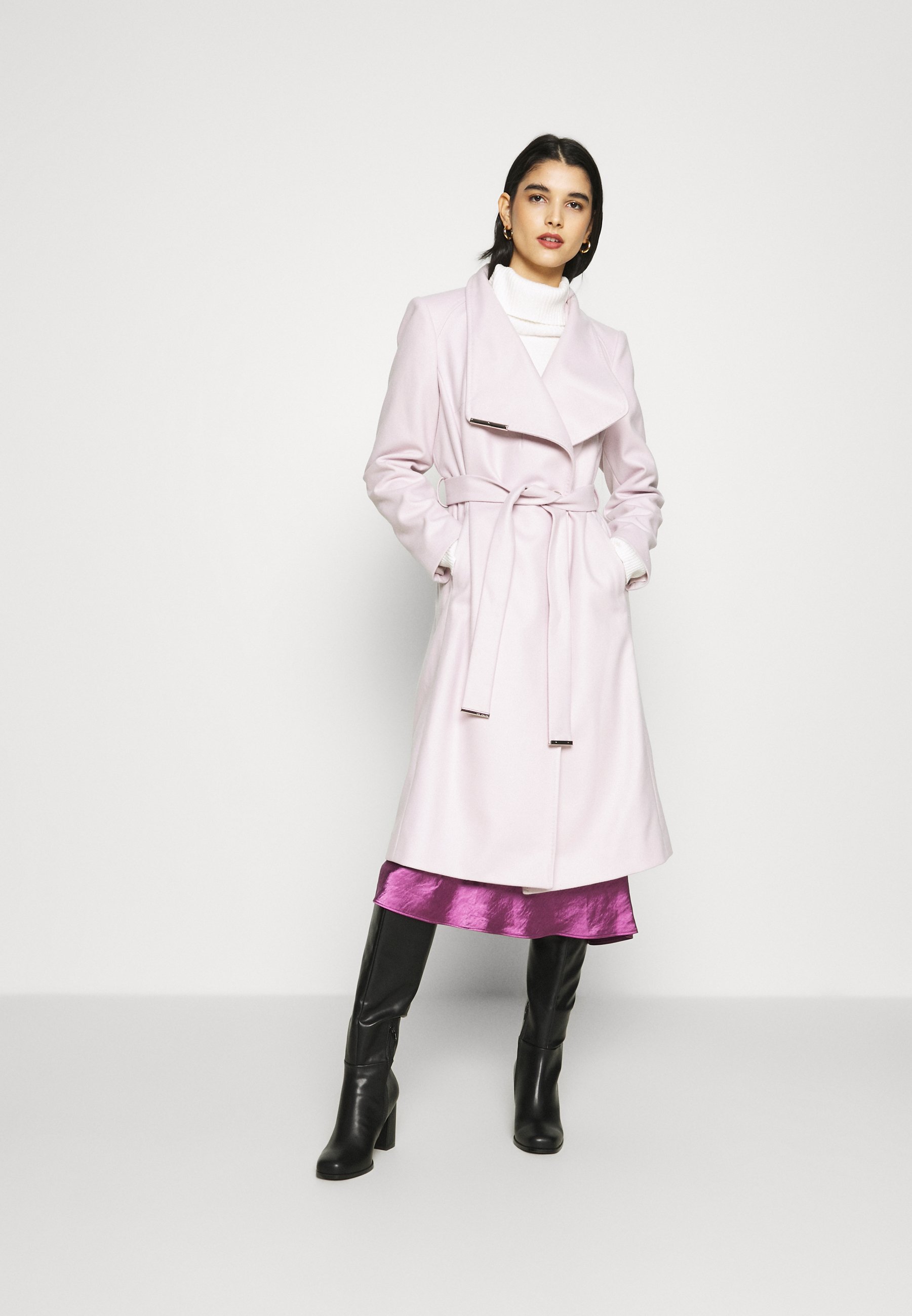 pink wrap coat