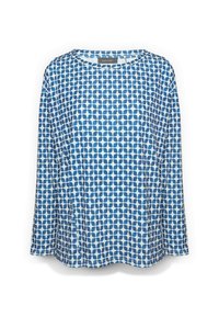Blauw-wit shirt met lange mouwen, voorzien van een gestippeld patroon, ronde hals en een losse pasvorm. Gemaakt van lichtgewicht stof met een zachte textuur.