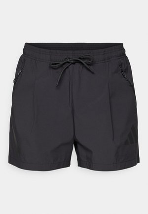 Dark gray shorts with an elastic waistband, adjustable drawstring, and two side pockets. Features a subtle three-stripe logo accent.