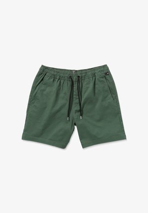 Grønne shorts med elastisk talje og sort snor, der har to sidelommer og et glat, struktureret stof.