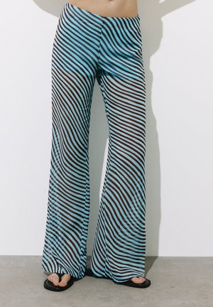 PULL&BEAR, HIGH-WAISTED WAVE-PRINT STRAIGHT-LEG - TROUSERS - Pantaloni - light blue