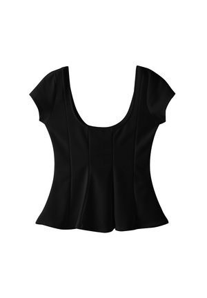 Stradivarius, PEPLUM MINI SLEEVE TOP - T-shirt imprimé - black