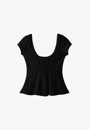 Stradivarius, PEPLUM MINI SLEEVE TOP - T-shirt imprimé - black