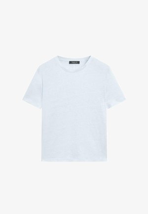 Enkelt hvid kortærmet bomulds T-shirt med rund halsudskæring og sort mærke inde i kraven med teksten "Massimo Dutti."