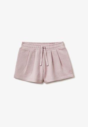 Pantaloncini con vita elastica color malva chiaro con coulisse, tessuto morbido, davanti plissettato e piccolo logo sull'orlo inferiore destro.