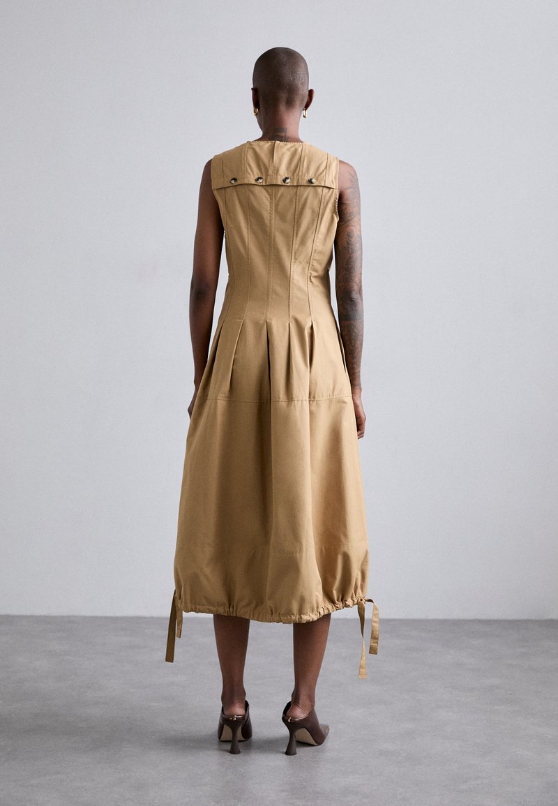 brown long linen dress A line long sleeves brown linen dress for spring 1700#