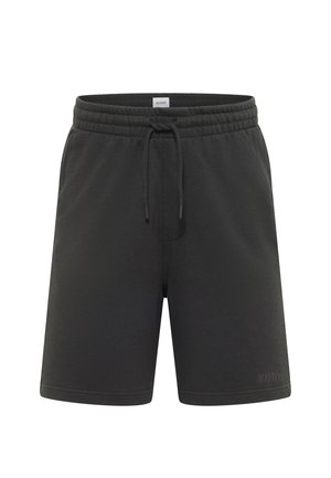 Schwarze Freizeit-Shorts mit elastischem Bund und Kordelzug, mit dezentem Logo am unteren linken Bein.