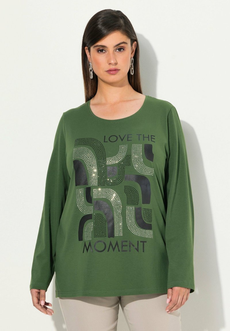 Ulla Popken GEOMETRIC LOVE THE MOMENT GRAPHIC TEE - Top s dlouhým rukávem - hunter green